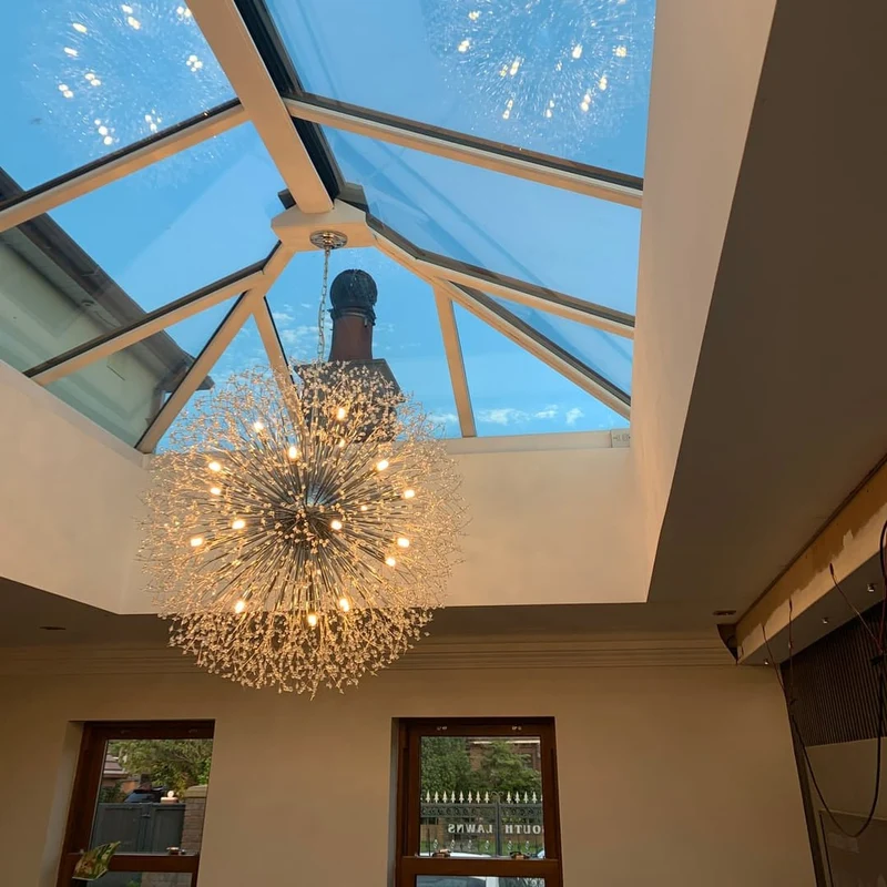 Grote sputnik kroonluchter met vuurwerk design en kristal effect in messing of chroom – luxe hanglamp 100 cm | Sansoti