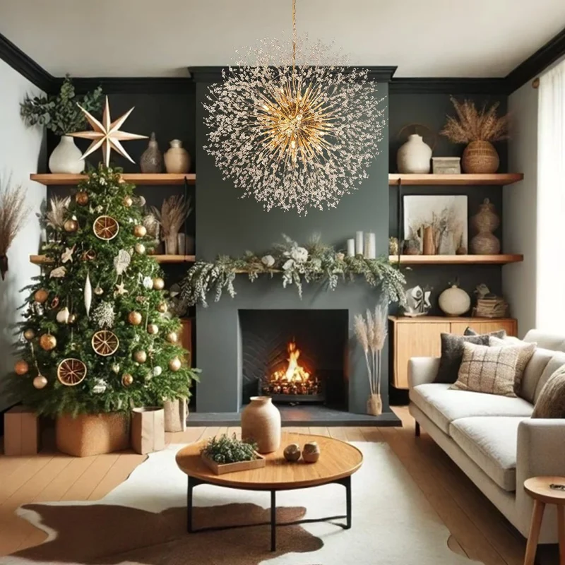 Grote sputnik kroonluchter met vuurwerk design en kristal effect in messing of chroom – luxe hanglamp 100 cm | Sansoti