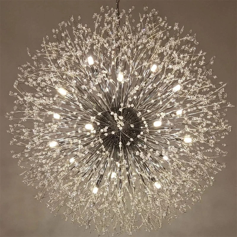 Grote sputnik kroonluchter met vuurwerk design en kristal effect in messing of chroom – luxe hanglamp 100 cm | Sansoti