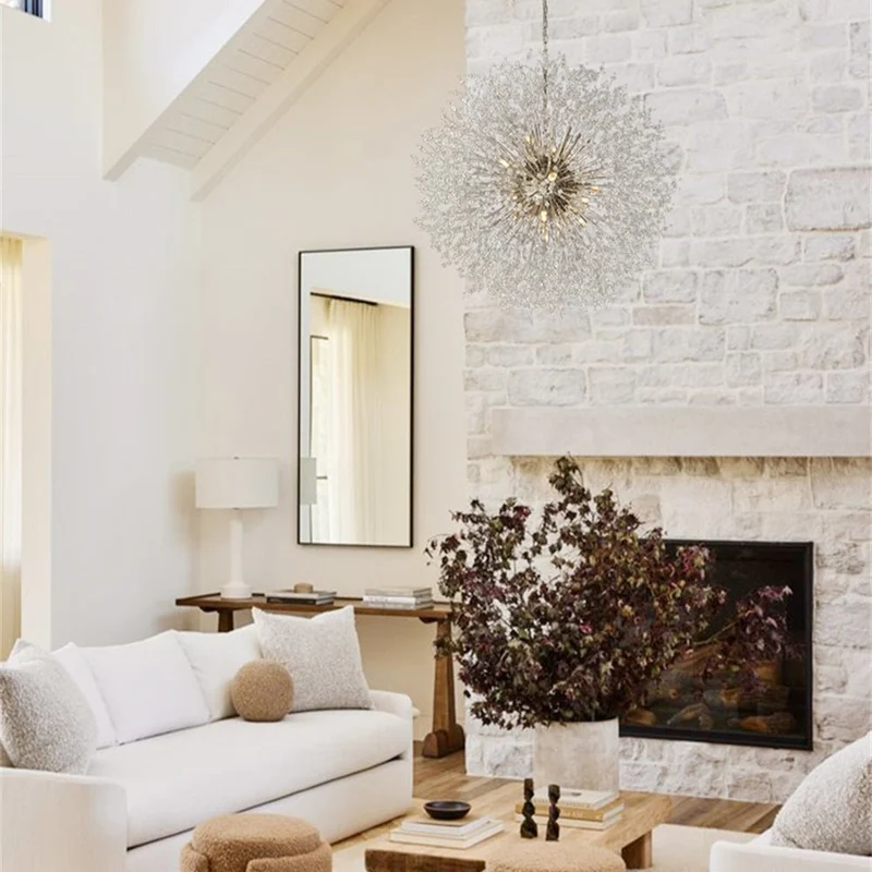 Grote sputnik kroonluchter met vuurwerk design en kristal effect in messing of chroom – luxe hanglamp 100 cm | Sansoti