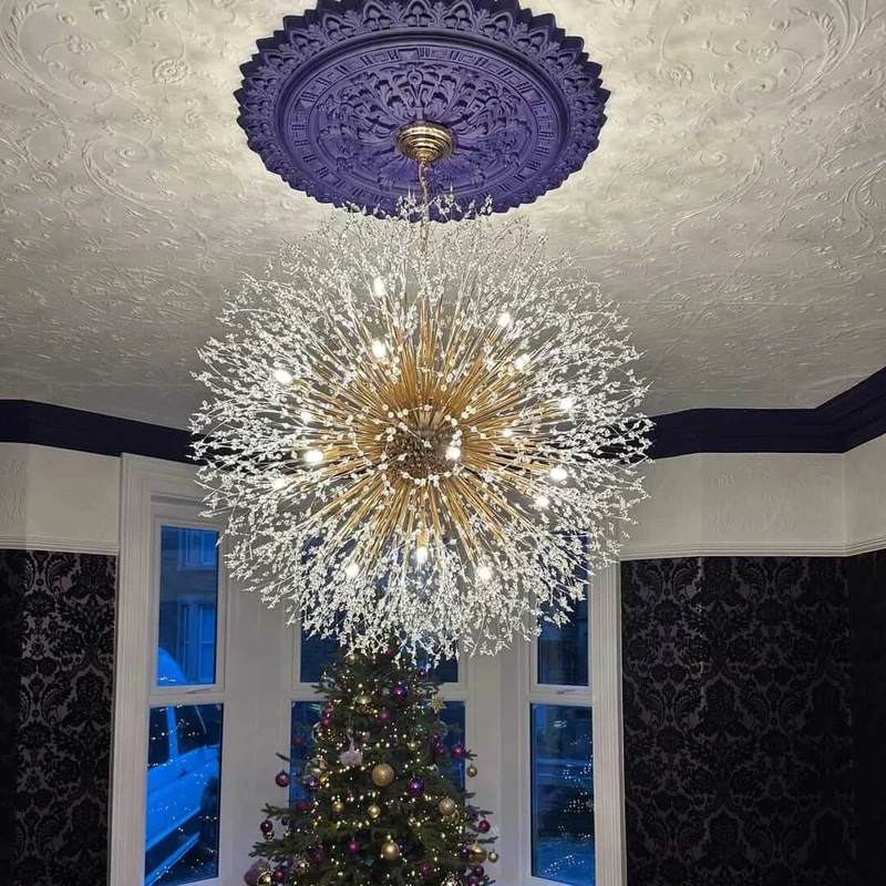 Grote sputnik kroonluchter met vuurwerk design en kristal effect in messing of chroom – luxe hanglamp 100 cm | Sansoti