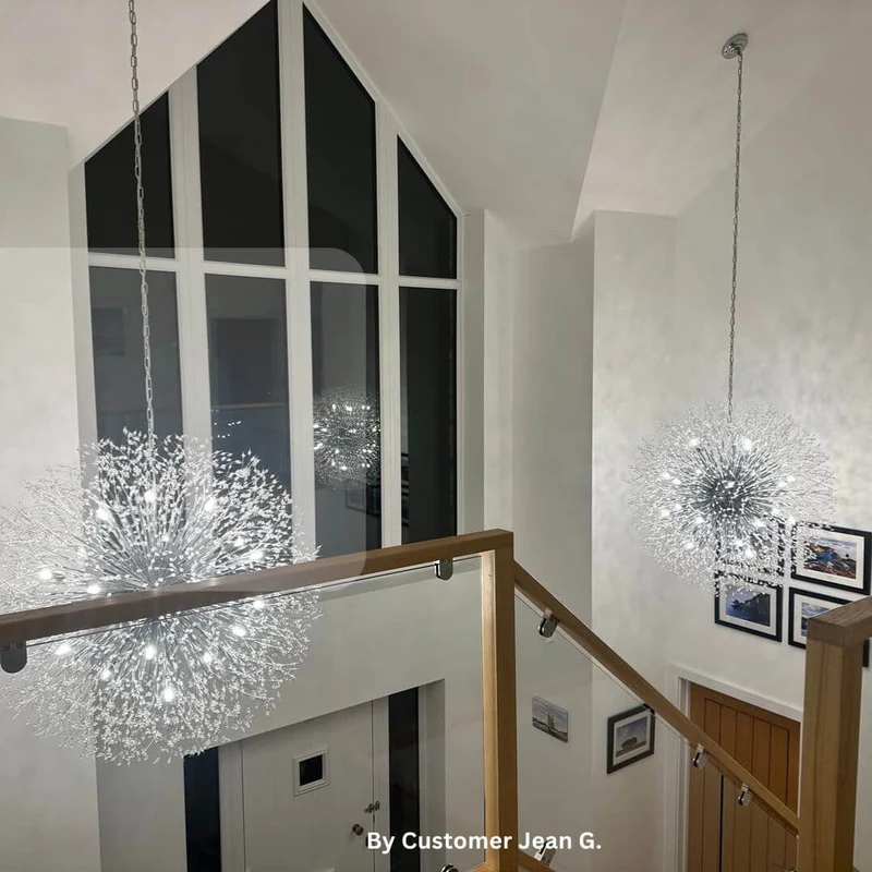 Grote sputnik kroonluchter met vuurwerk design en kristal effect in messing of chroom – luxe hanglamp 100 cm | Sansoti