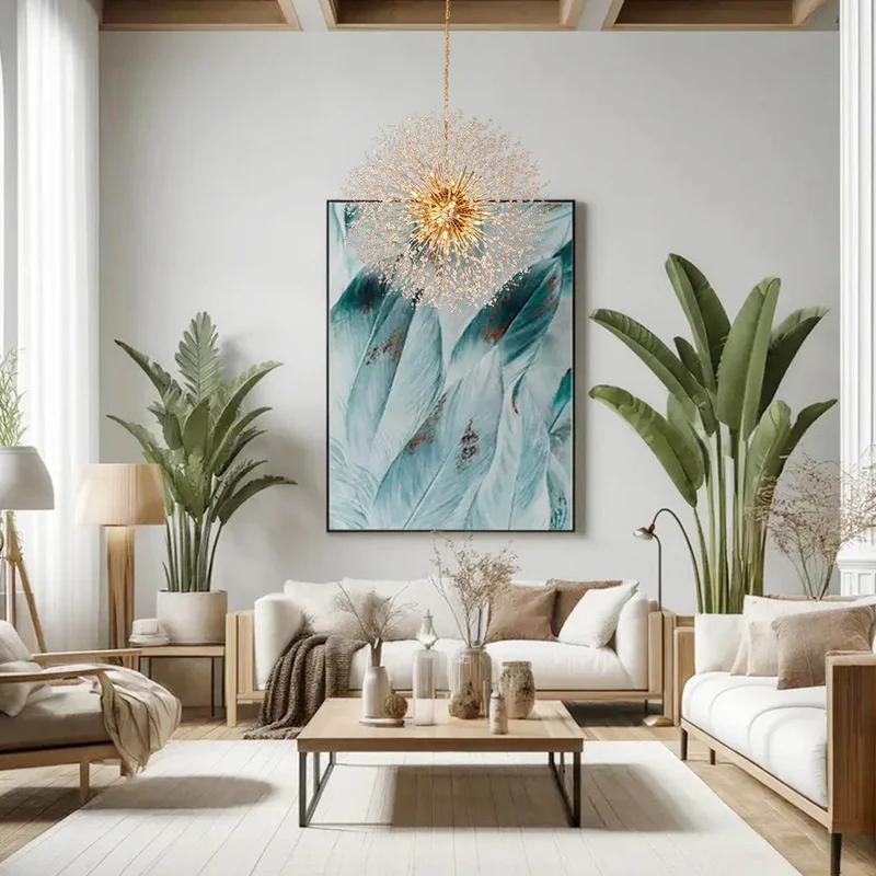 Grote sputnik kroonluchter met vuurwerk design en kristal effect in messing of chroom – luxe hanglamp 100 cm | Sansoti