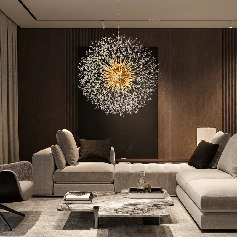 Grote sputnik kroonluchter met vuurwerk design en kristal effect in messing of chroom – luxe hanglamp 100 cm | Sansoti