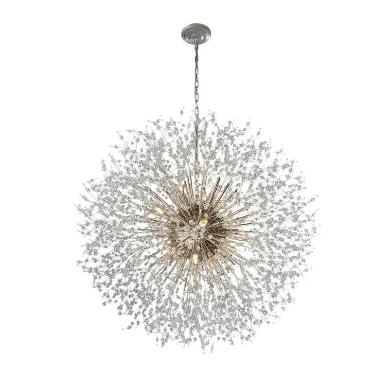Grote sputnik kroonluchter met vuurwerk design en kristal effect in messing of chroom – luxe hanglamp 100 cm | Sansoti