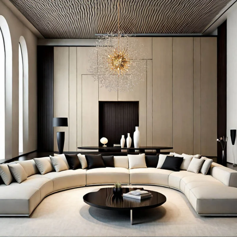 Grote sputnik kroonluchter met vuurwerk design en kristal effect in messing of chroom – luxe hanglamp 100 cm | Sansoti