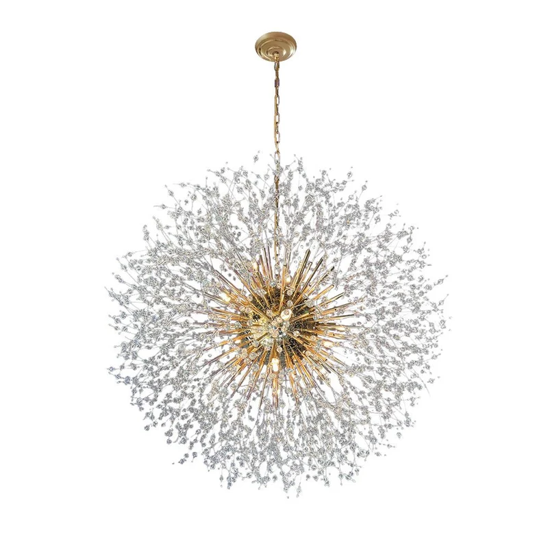 Grote sputnik kroonluchter met vuurwerk design en kristal effect in messing of chroom – luxe hanglamp 100 cm | Sansoti