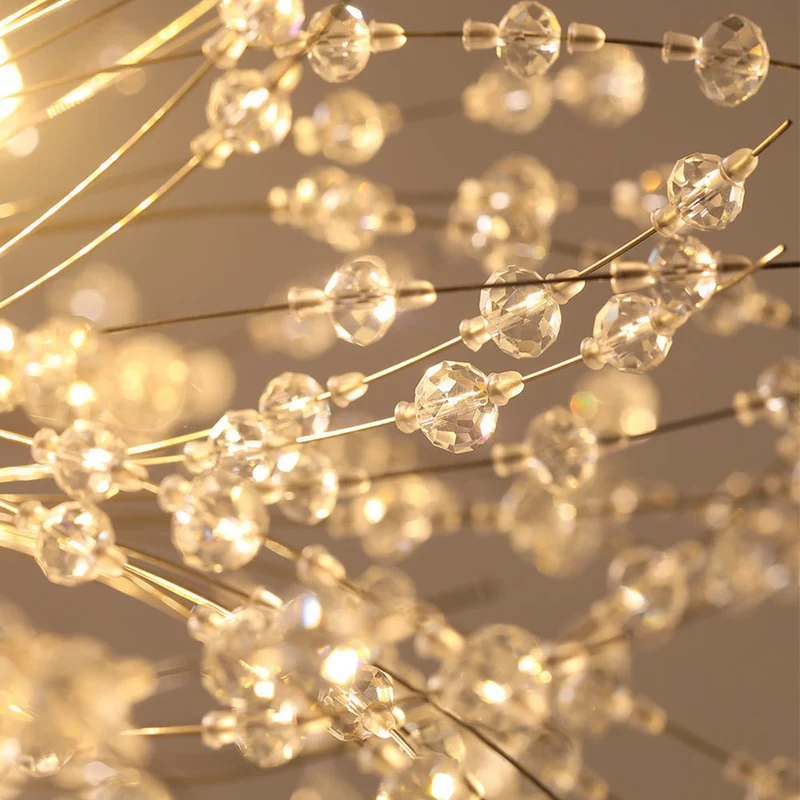 Grote sputnik kroonluchter met vuurwerk design en kristal effect in messing of chroom – luxe hanglamp 100 cm | Sansoti