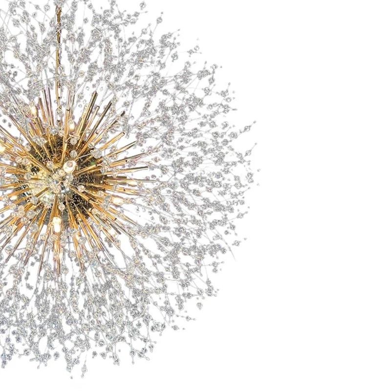 Grote sputnik kroonluchter met vuurwerk design en kristal effect in messing of chroom – luxe hanglamp 100 cm | Sansoti