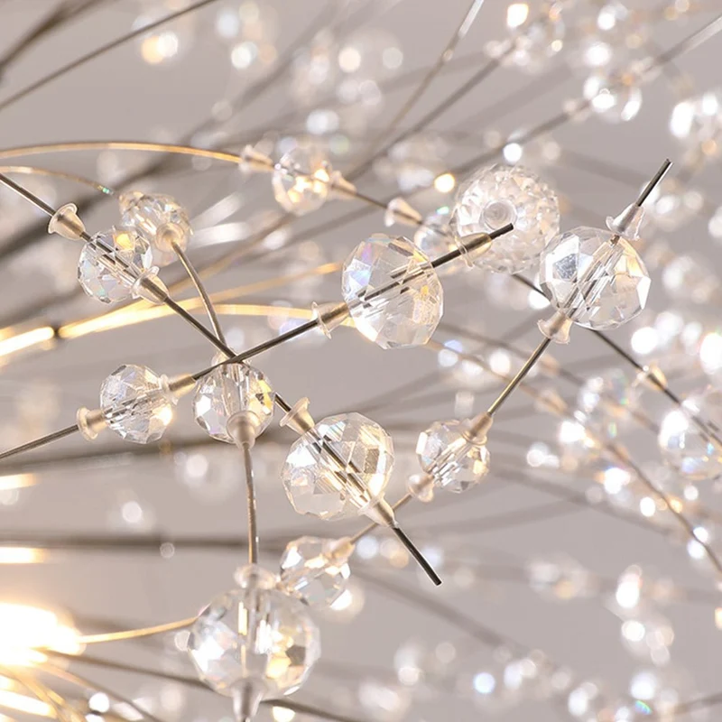 Grote sputnik kroonluchter met vuurwerk design en kristal effect in messing of chroom – luxe hanglamp 100 cm | Sansoti