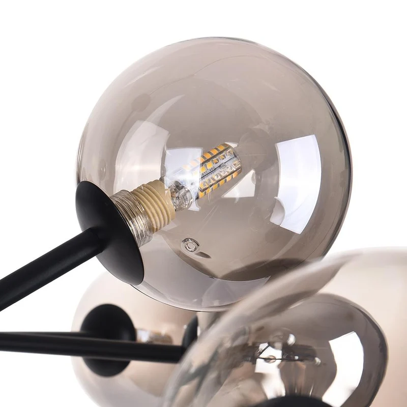 Moderne lineaire sputnik kroonluchter met 15 glazen bollen in zwart of messing – design hanglamp 112 cm | Sansoti