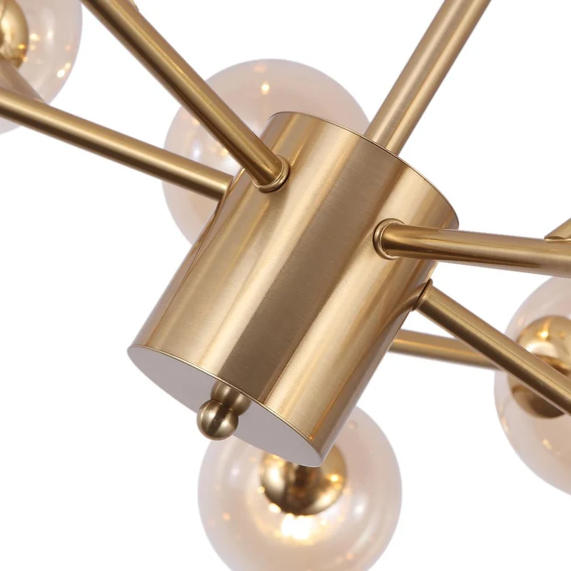 Moderne lineaire sputnik kroonluchter met 15 glazen bollen in zwart of messing – design hanglamp 112 cm | Sansoti