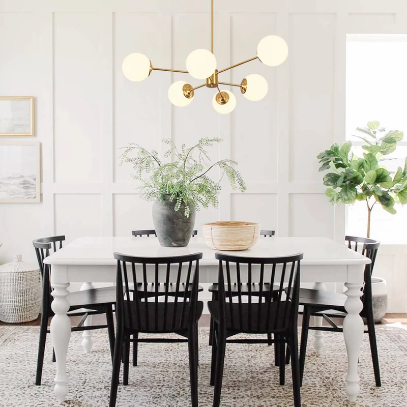 Moderne sputnik kroonluchter met opaal glazen bollen in goud of zwart – dimbare design hanglamp 6 8 of 12 lichtpunten | Sansoti