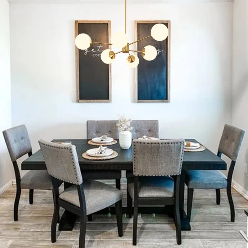 Moderne sputnik kroonluchter met opaal glazen bollen in goud of zwart – dimbare design hanglamp 6 8 of 12 lichtpunten | Sansoti