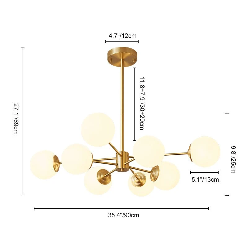 Moderne sputnik kroonluchter met opaal glazen bollen in goud of zwart – dimbare design hanglamp 6 8 of 12 lichtpunten | Sansoti