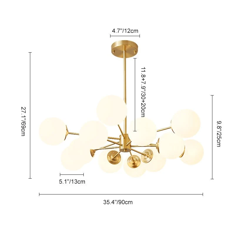 Moderne sputnik kroonluchter met opaal glazen bollen in goud of zwart – dimbare design hanglamp 6 8 of 12 lichtpunten | Sansoti