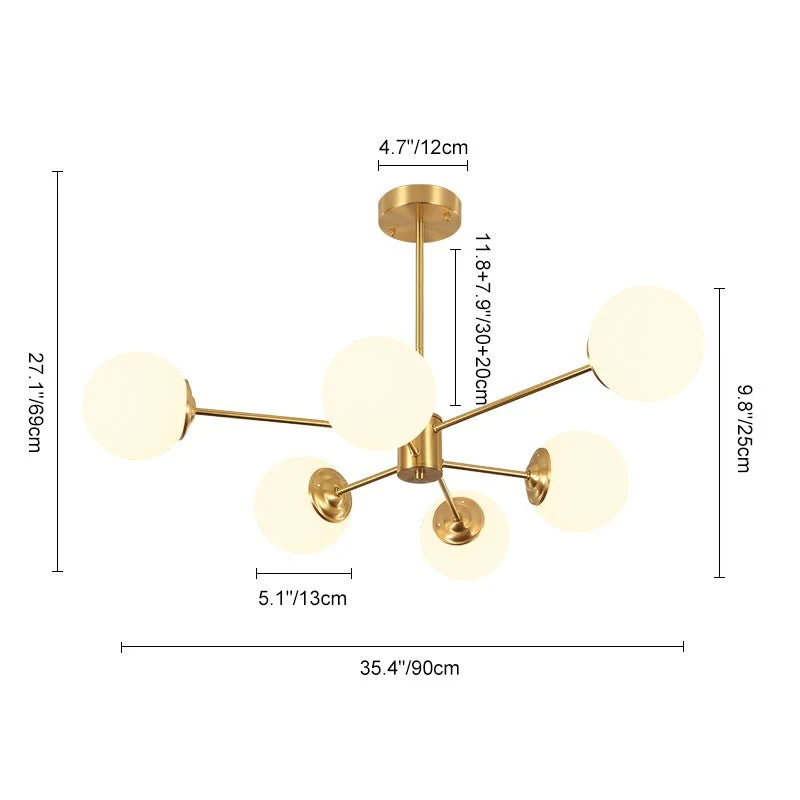 Moderne sputnik kroonluchter met opaal glazen bollen in goud of zwart – dimbare design hanglamp 6 8 of 12 lichtpunten | Sansoti