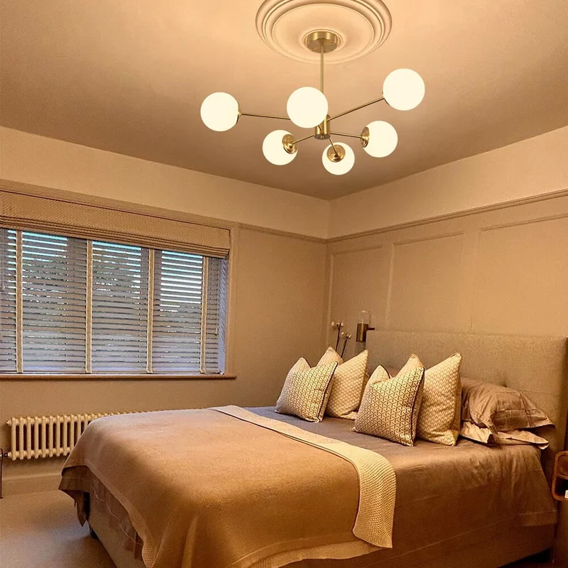 Moderne sputnik kroonluchter met opaal glazen bollen in goud of zwart – dimbare design hanglamp 6 8 of 12 lichtpunten | Sansoti