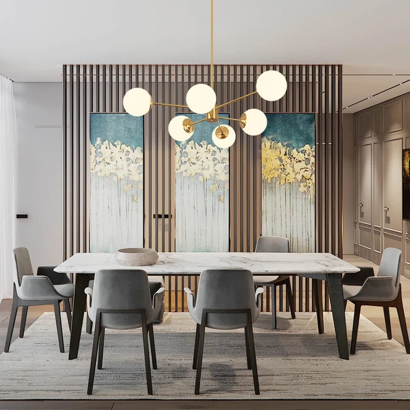 Moderne sputnik kroonluchter met opaal glazen bollen in goud of zwart – dimbare design hanglamp 6 8 of 12 lichtpunten | Sansoti