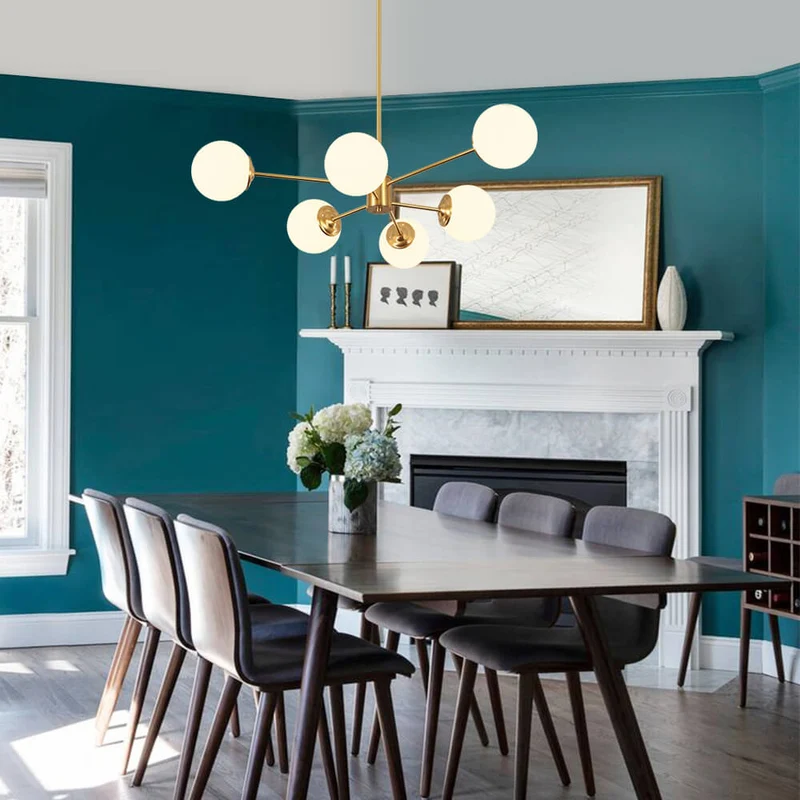 Moderne sputnik kroonluchter met opaal glazen bollen in goud of zwart – dimbare design hanglamp 6 8 of 12 lichtpunten | Sansoti