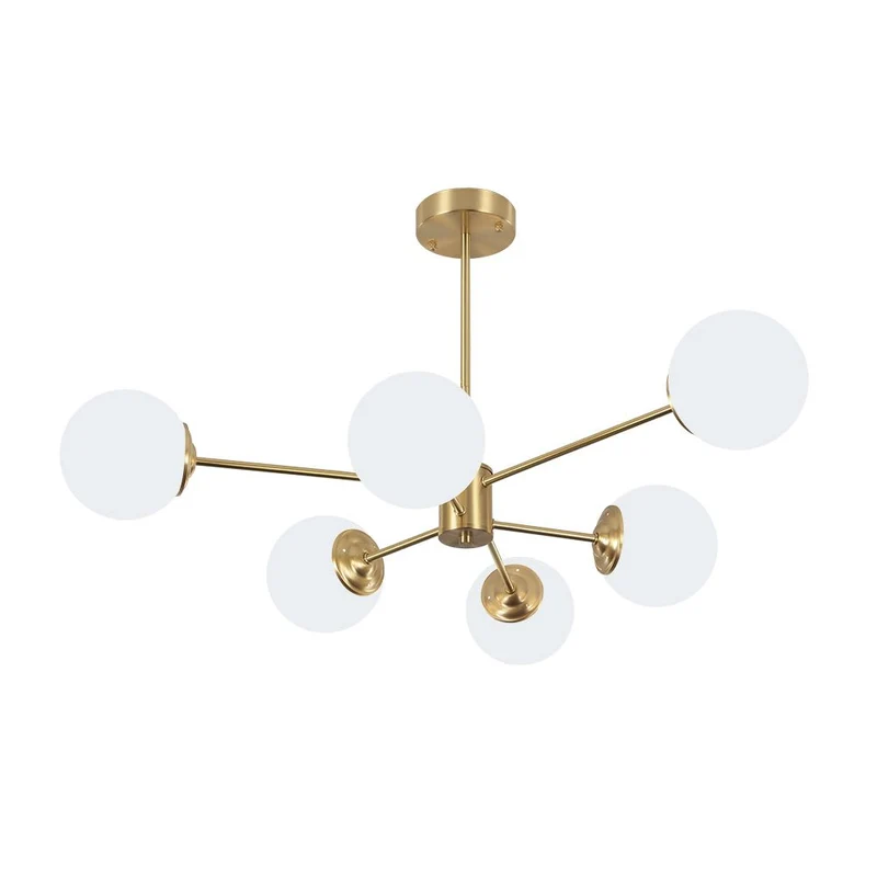 Moderne sputnik kroonluchter met opaal glazen bollen in goud of zwart – dimbare design hanglamp 6 8 of 12 lichtpunten | Sansoti