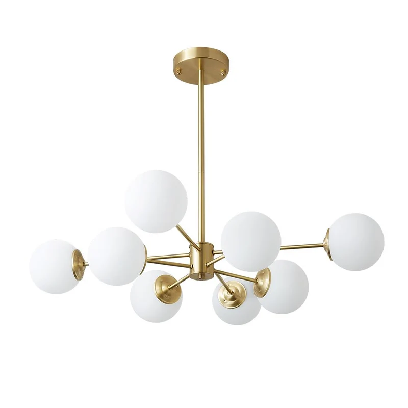 Moderne sputnik kroonluchter met opaal glazen bollen in goud of zwart – dimbare design hanglamp 6 8 of 12 lichtpunten | Sansoti