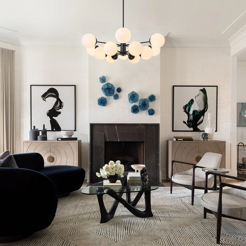 Moderne sputnik kroonluchter met opaal glazen bollen in goud of zwart – dimbare design hanglamp 6 8 of 12 lichtpunten | Sansoti