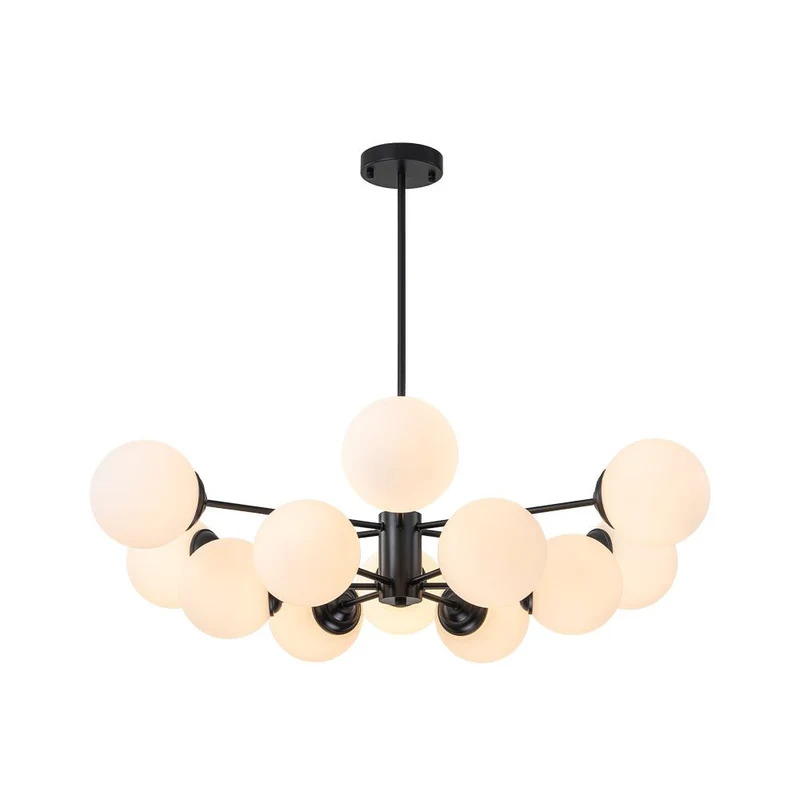 Moderne sputnik kroonluchter met opaal glazen bollen in goud of zwart – dimbare design hanglamp 6 8 of 12 lichtpunten | Sansoti