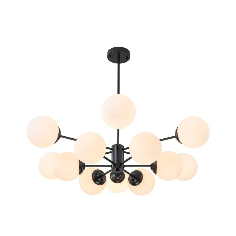 Moderne sputnik kroonluchter met opaal glazen bollen in goud of zwart – dimbare design hanglamp 6 8 of 12 lichtpunten | Sansoti