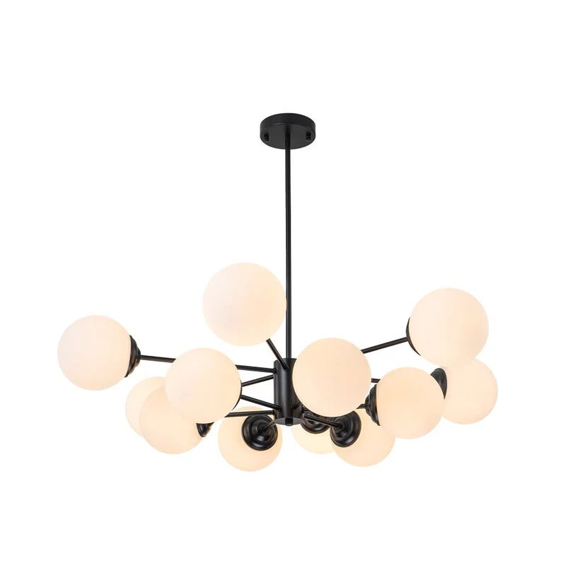 Moderne sputnik kroonluchter met opaal glazen bollen in goud of zwart – dimbare design hanglamp 6 8 of 12 lichtpunten | Sansoti