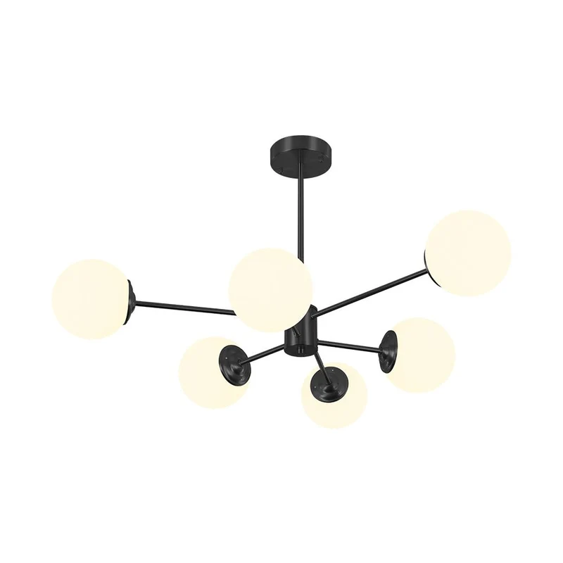 Moderne sputnik kroonluchter met opaal glazen bollen in goud of zwart – dimbare design hanglamp 6 8 of 12 lichtpunten | Sansoti