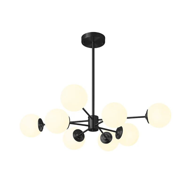 Moderne sputnik kroonluchter met opaal glazen bollen in goud of zwart – dimbare design hanglamp 6 8 of 12 lichtpunten | Sansoti