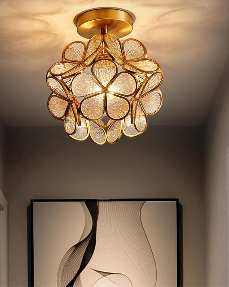 Moderne plafondlamp met bloemdesign in acryl en goudkleurig ijzer – luxe LED designlamp 20 cm | Sansoti