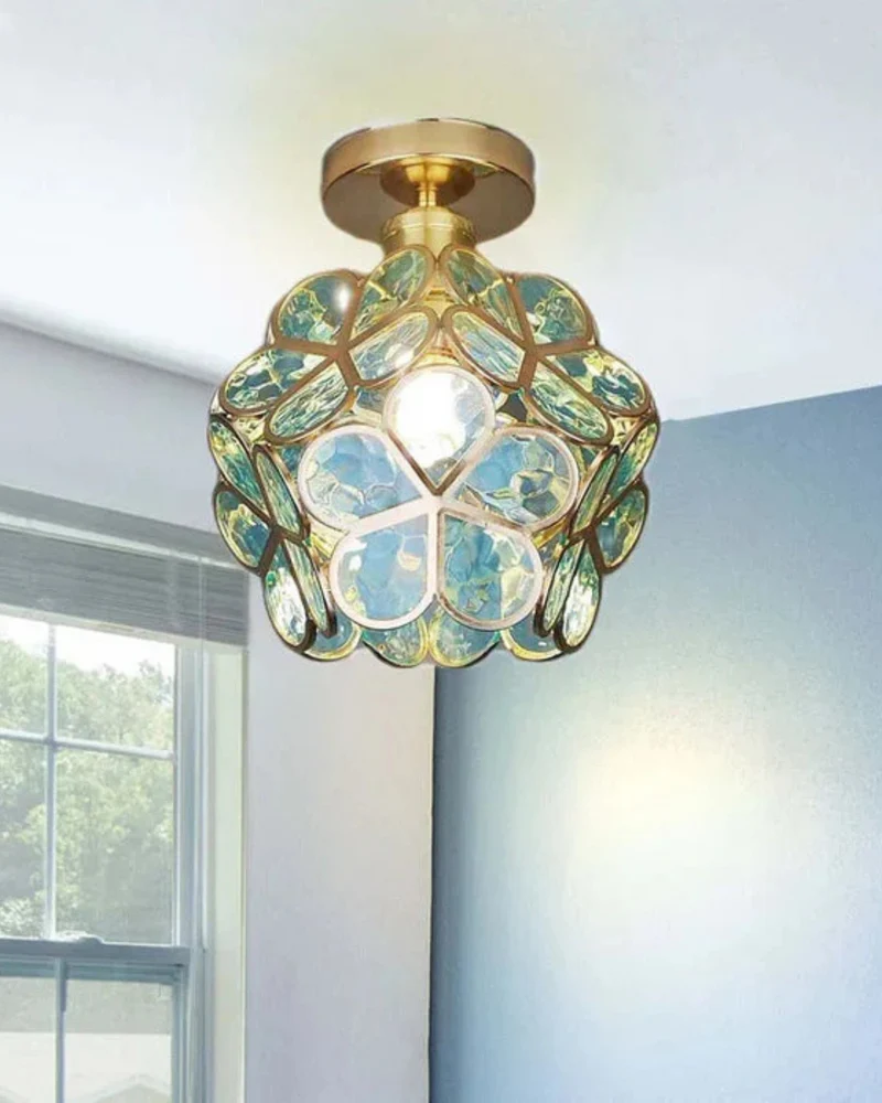 Moderne plafondlamp met bloemdesign in acryl en goudkleurig ijzer – luxe LED designlamp 20 cm | Sansoti
