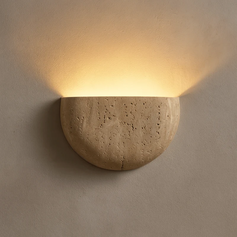 Travertin Wandlamp Natuursteen Beige Warm Wit Licht Slaapkamer Gang Woonkamer Modern Sfeervol Interieur | Sansoti
