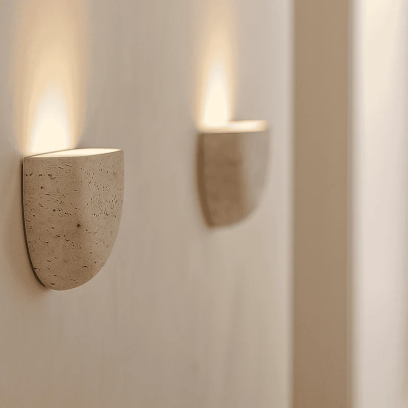 Travertin Wandlamp Natuursteen Beige Warm Wit Licht Slaapkamer Gang Woonkamer Modern Sfeervol Interieur | Sansoti