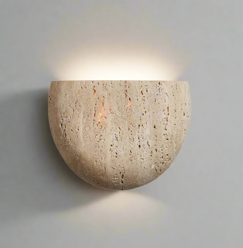 Travertin Wandlamp Natuursteen Beige Warm Wit Licht Slaapkamer Gang Woonkamer Modern Sfeervol Interieur | Sansoti
