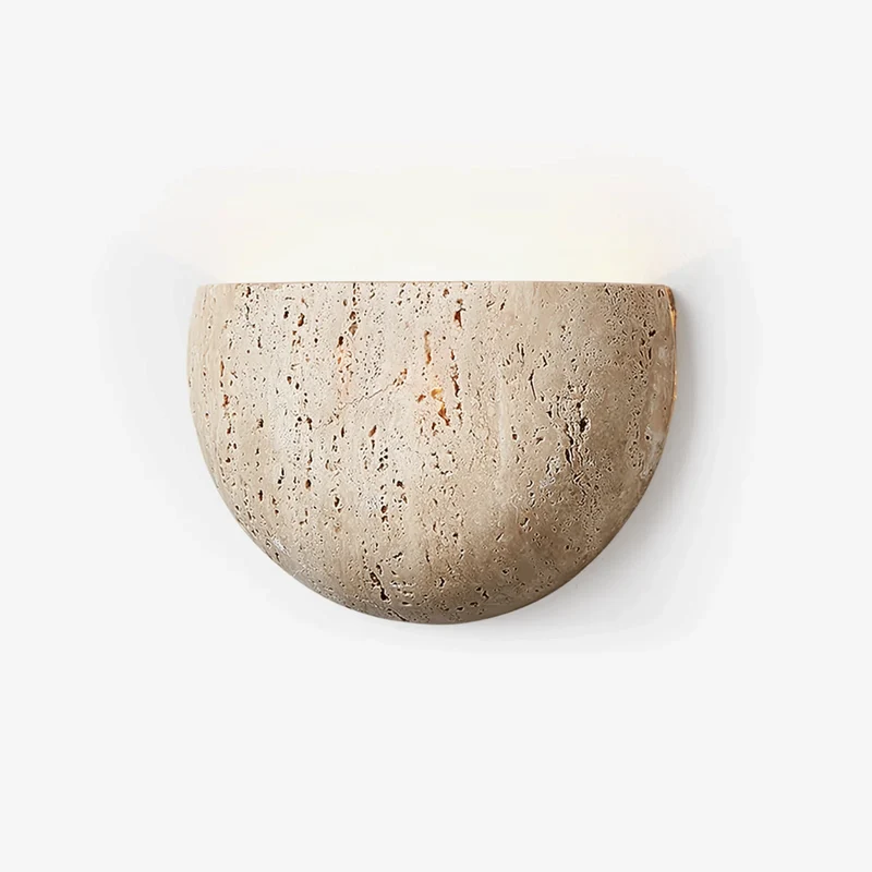Travertin Wandlamp Natuursteen Beige Warm Wit Licht Slaapkamer Gang Woonkamer Modern Sfeervol Interieur | Sansoti