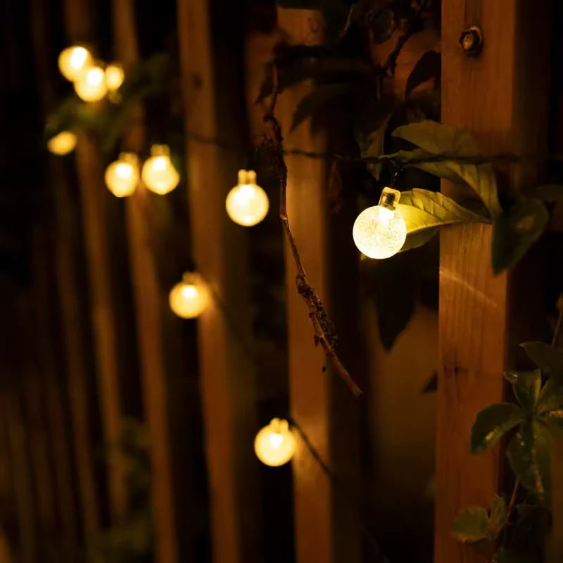 Zonne-energie Lichtsnoer met Kristallen LED-Bollen Outdoor Tuinverlichting Warmwit Waterdicht Sfeerlicht 5-22m | Sansoti