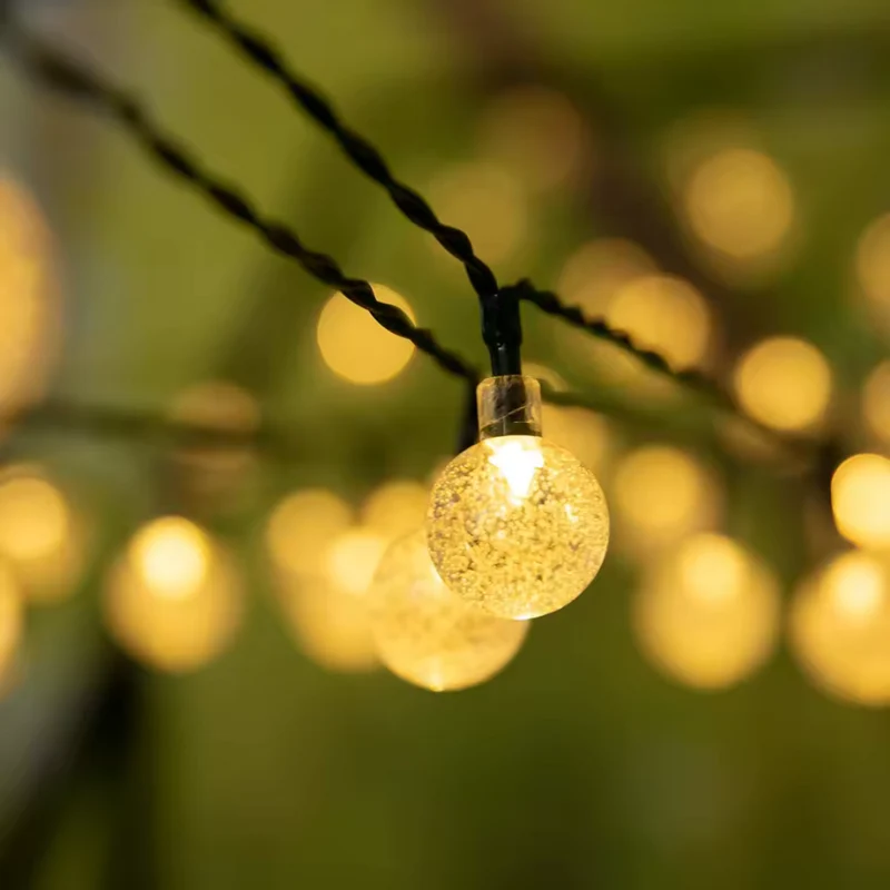 Zonne-energie Lichtsnoer met Kristallen LED-Bollen Outdoor Tuinverlichting Warmwit Waterdicht Sfeerlicht 5-22m | Sansoti