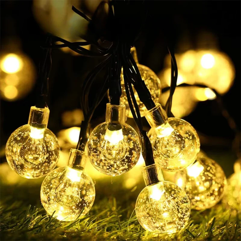 Zonne-energie Lichtsnoer met Kristallen LED-Bollen Outdoor Tuinverlichting Warmwit Waterdicht Sfeerlicht 5-22m | Sansoti