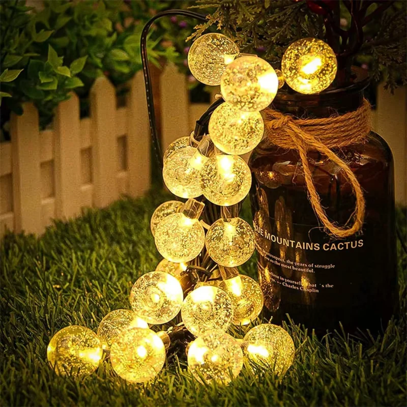 Zonne-energie Lichtsnoer met Kristallen LED-Bollen Outdoor Tuinverlichting Warmwit Waterdicht Sfeerlicht 5-22m | Sansoti