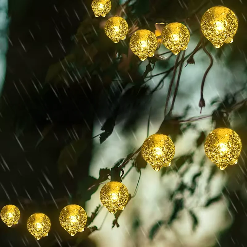 Zonne-energie Lichtsnoer met Kristallen LED-Bollen Outdoor Tuinverlichting Warmwit Waterdicht Sfeerlicht 5-22m | Sansoti