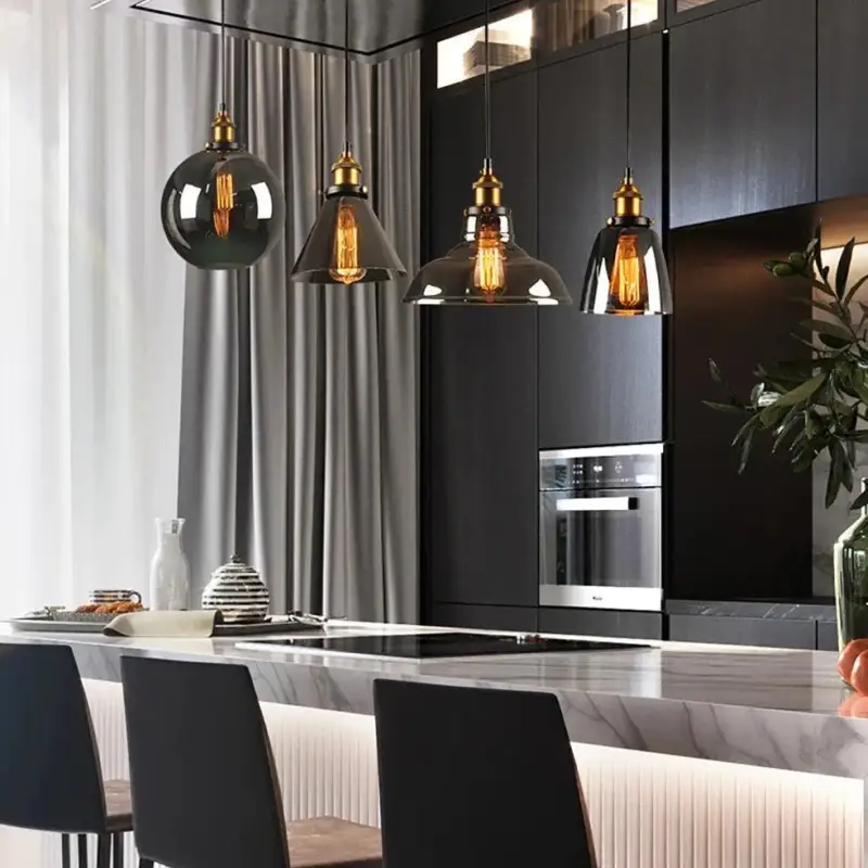 Hanglamp Rookglas Modern Metaal Zwart Goud E27 Industriële Verlichting | Sansoti