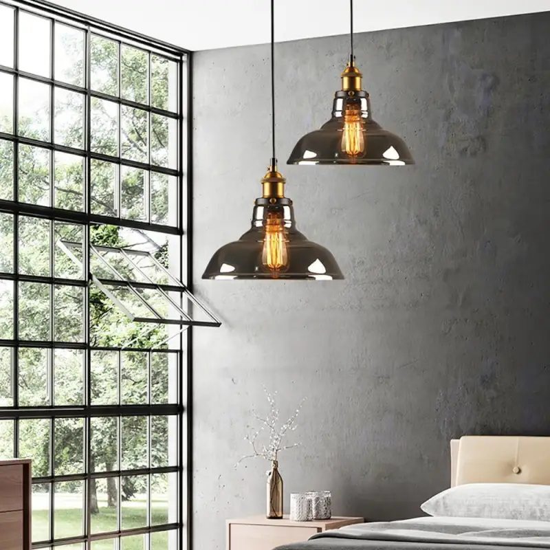 Hanglamp Rookglas Modern Metaal Zwart Goud E27 Industriële Verlichting | Sansoti