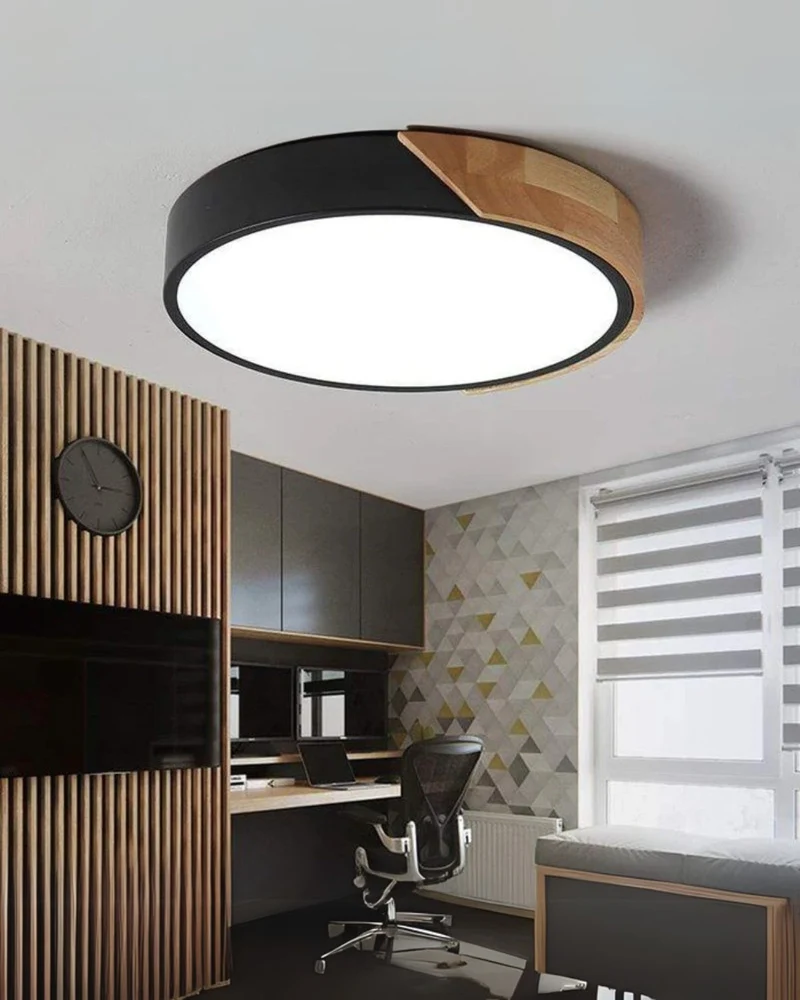 Moderne ronde plafondlamp met houtaccent en LED verlichting – minimalistische designlamp in 23 30 40 50 en 60 cm | Sansoti