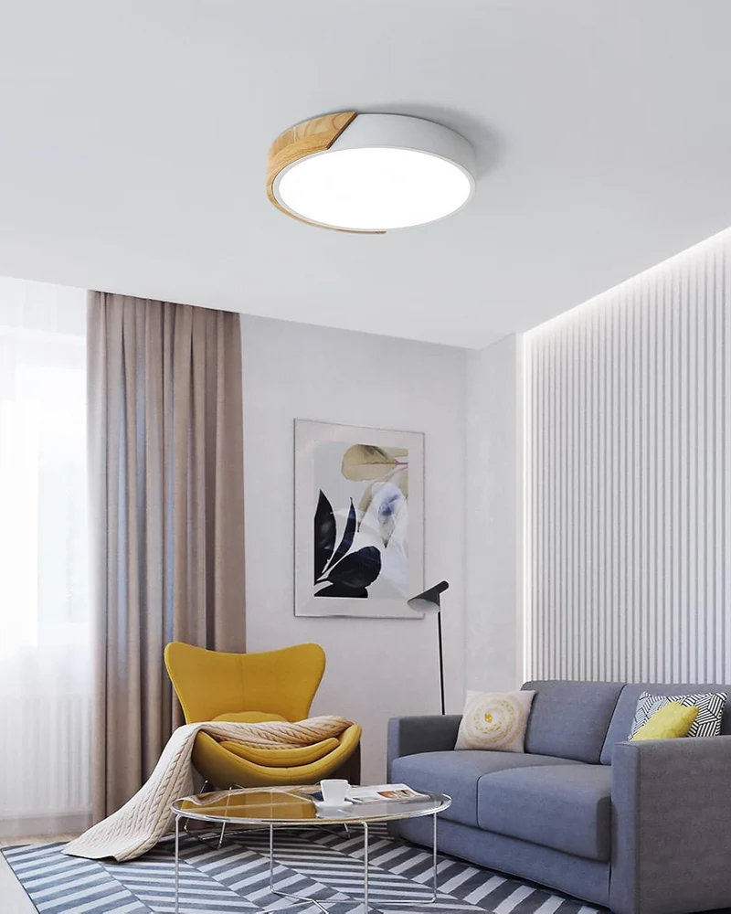 Moderne ronde plafondlamp met houtaccent en LED verlichting – minimalistische designlamp in 23 30 40 50 en 60 cm | Sansoti