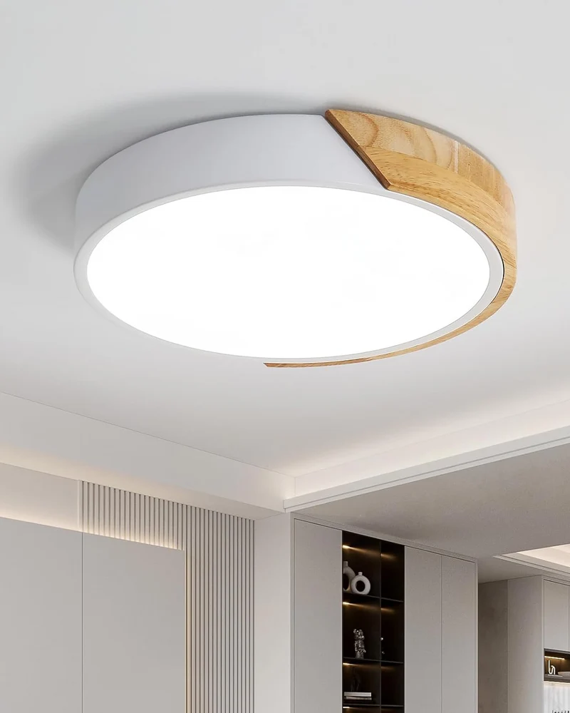 Moderne ronde plafondlamp met houtaccent en LED verlichting – minimalistische designlamp in 23 30 40 50 en 60 cm | Sansoti