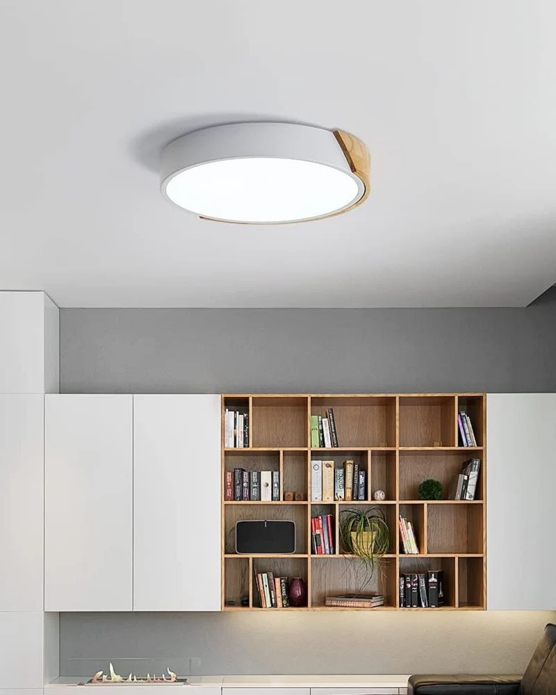 Moderne ronde plafondlamp met houtaccent en LED verlichting – minimalistische designlamp in 23 30 40 50 en 60 cm | Sansoti