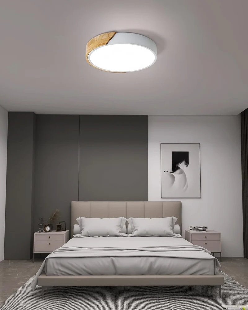 Moderne ronde plafondlamp met houtaccent en LED verlichting – minimalistische designlamp in 23 30 40 50 en 60 cm | Sansoti